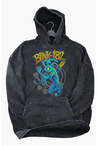 Fuddy Moda Hanorac oversize unisex cu imprimeu Blink-182 - cu glugă și lavabi...