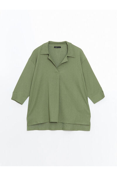 LC Waikiki Πράσινη μπλούζα με γιακά με υφή oversized Γυναικεία μπλούζα από το...