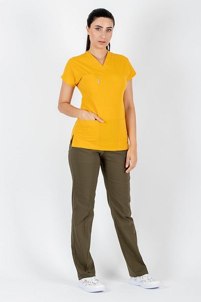 Alsancak Üniforma Μουστάρδα/χακί Lycra Thin Fabric Scrubs Doctor Nurse Τζέρσεϊ χειρουργική στολή με νυχτερίδα