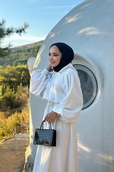 QUQA Ecru Hooded Skirt Suit