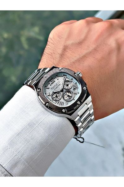 Ferrucci Silver Color Steel Band Men's Wrist Watch with Stylish Design Calendar (2 Years Warranty, Waterproof)