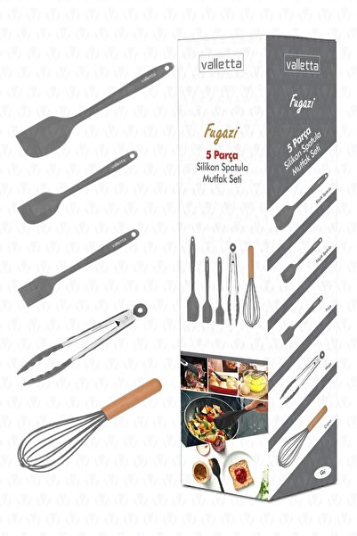 valletta Fugazi Heat Resistant Fireproof Non-Stick Silicone Spatula Set 5 Pieces Gray