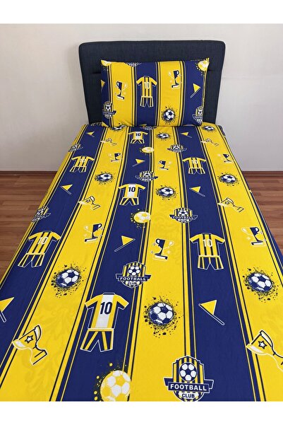 Touch Yellow Navy Blue Single Elastic Sheet and Fan Set