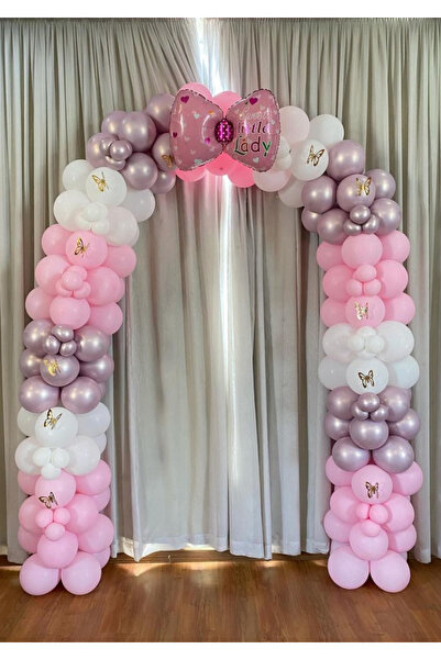 Çemrek Süs Parti Набір з 100 хромованих рожево-білих повітряних кульок