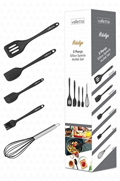 valletta Hidalgo Heat Resistant Fireproof Non-Stick 5 Piece Silicone Cooking Serving Set Black
