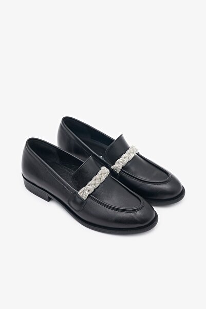 Louis Cardy Jewel Siyah Hakiki Deri Kadın Taşlı Loafer