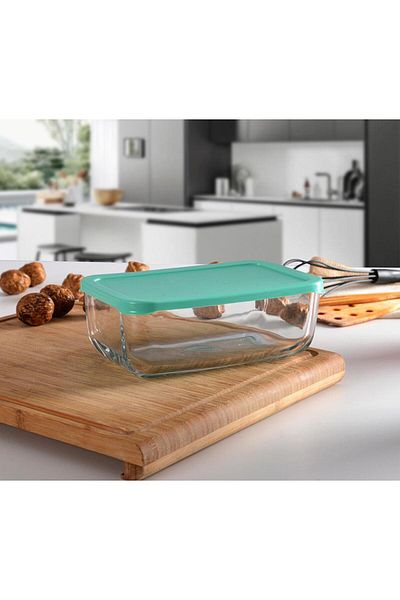 Paşabahçe Snowbox 2-Piece Storage Container with Green Lid - 420 ml 53743