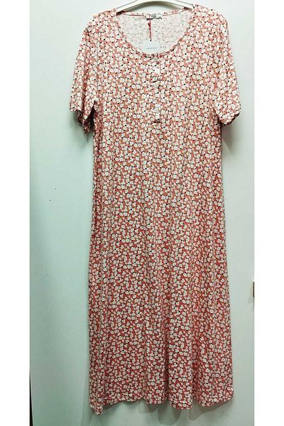 PJS 3-Button Cotton Floral Short-Sleeved Nightgown