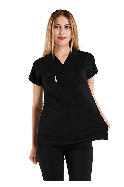 Alsancak Üniforma Μαύρο Lycra Fine Fabric Scrubs Doctor Nurse Τζέρσεϊ χειρουργική στολή με νυχτερίδα
