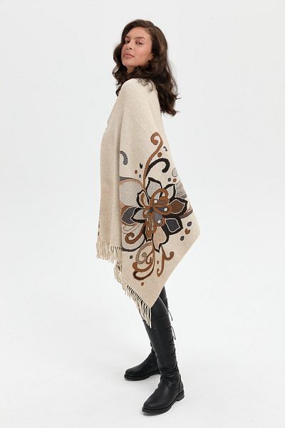 Desen Triko Big Flower Patterned Melange Black Glitter Oversize Shawl - T. Melange