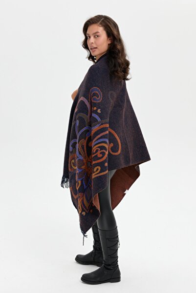 Desen Triko Lacivert_Sax Sim - Великий жіночий шарф з квітковим візерунком