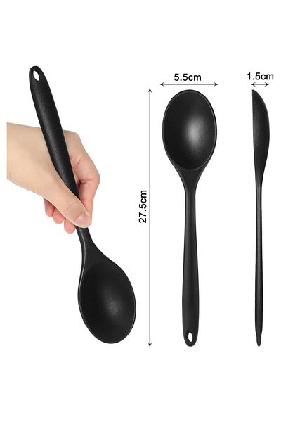 YDGR Black Heat Resistant Practical Silicone Mixing, Serving Spoon