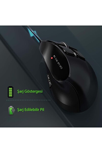 Triline Bluetooth+2.4G Kablosuz Dikey Ergonomik Şarj Edilebilir Sessiz Mouse