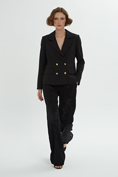 GİZİA Kruvaze Kapamalı Sırtı Jakarlı Pantolonlu siyah Takım