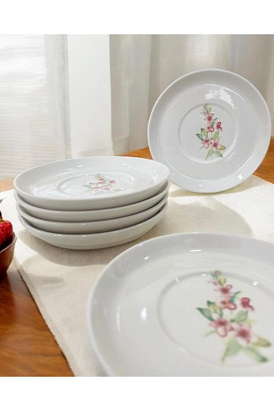 Eren Çini Seramiği 12 cm 6-Piece Porcelain Tea Plate Off White