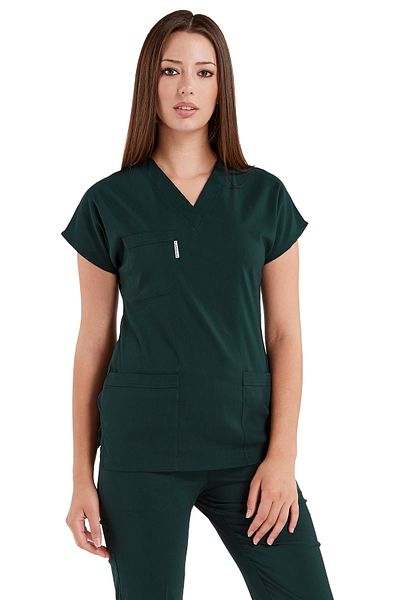 Alsancak Üniforma Dark Green Lycra Thin Fabric Scrubs Doctor's Jersey and Nurse's Jersey Bat Sleeve Surgical Suit