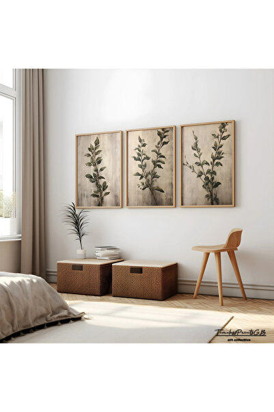 woodhomeworks Ahşap Çerçeveli 3 Lü Soyut Tablo Home Ev Salon Oturma Odası Yat...