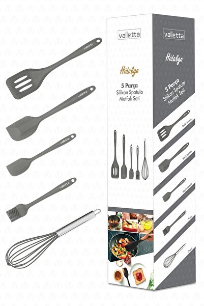 valletta Hidalgo Heat Resistant Fireproof Non-Stick 5 Piece Silicone Cooking Serving Set Gray