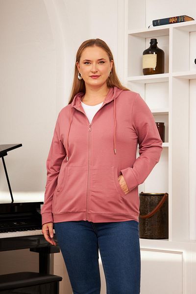 RMG Large Size Dried Rose Tracksuit Top with Zipper Detail