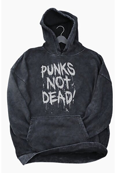 Fuddy Moda Hanorac unisex cu glugă imprimat Punks Not Dead, hanorac oversize ...