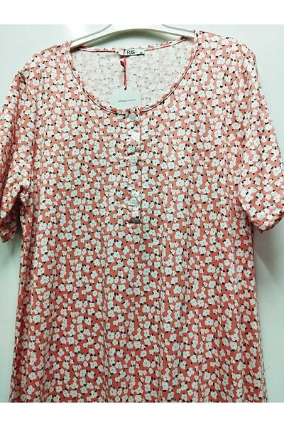 PJS 3-Button Cotton Floral Short-Sleeved Nightgown