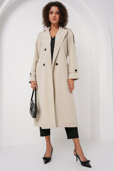 Bigdart 5941 Kruvaze Yaka Uzun Trençkot - Taş