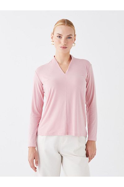 LC Waikiki Flache Damenbluse mit V-Ausschnitt und langen Ärmeln