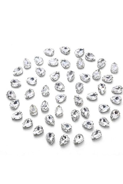 yiğit aksesuar 10x14 (1,4 cm) Drop Crystal σε Λευκή Θήκη Παράκαμψη Γυάλινη Πέτρα 50 τμχ