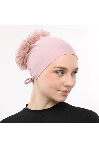 Sensu Knob Lace Ruffled HijabInner Bonnet - Μπροστινό ραμμένο και δέσιμο στην πλάτη