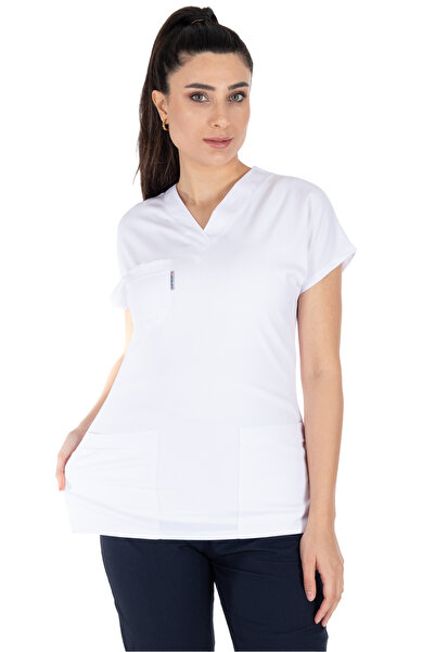Alsancak Üniforma Alb/albastru închis Lycra țesătură subțire Scrubs Doctor Nurse Jersey Costum de chirurgie cu mânecă liliac