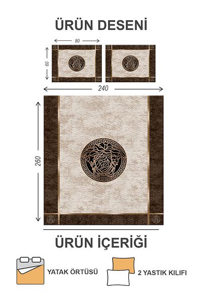 Doruklar Home Collection Modern Patterned Premium Quality Quilted Cotton Filled Velvet Bedspread Set