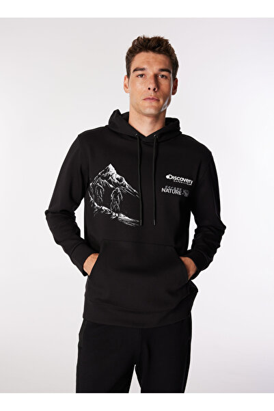 Discovery Expedition Siyah Erkek Kapüşon Yaka Relaxed Fit Baskılı Sweatshirt ...