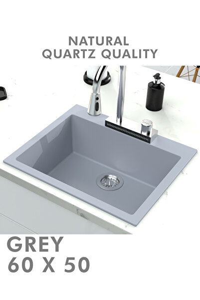 HENASURFACE Granit Eviye 1 Gözlü Gri 60x50 Granit Evye Kuvars