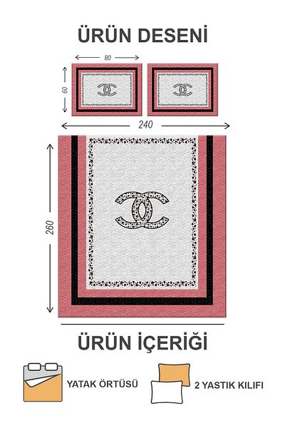 Doruklar Home Collection Modern Patterned Premium Quality Quilted Cotton Filled Velvet Bedspread Set