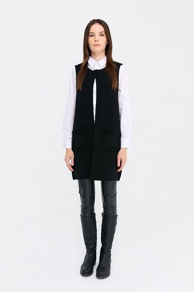 Desen Triko Women's Crew Neck Open Front Long Wool Vest