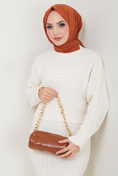 hafsamina Λευκό Σετ Πλεκτό - Μπλούζα Gilet με πλεκτό σχέδιο HM2559