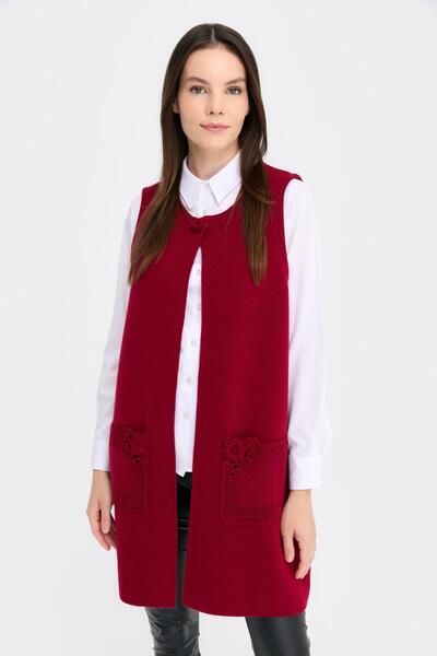 Desen Triko Жіночий жилет з відкритим передом, довгий, з вовни, V-подібний виріз