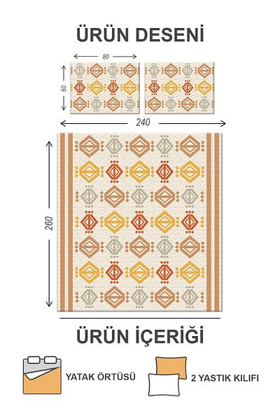 Doruklar Home Collection Modern Patterned Premium Quality Quilted Cotton Filled Velvet Bedspread Set