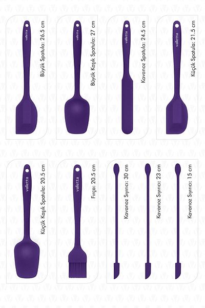valletta Drongo Jar Silicone Spatula Set with Stripper 9 Pieces Purple