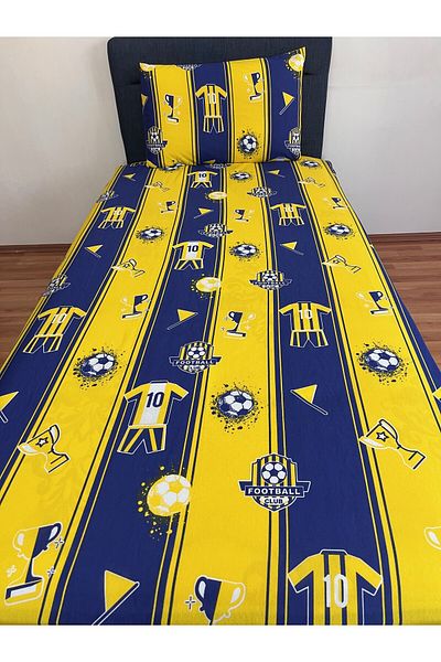 Touch Yellow Navy Blue Single Elastic Sheet and Fan Set