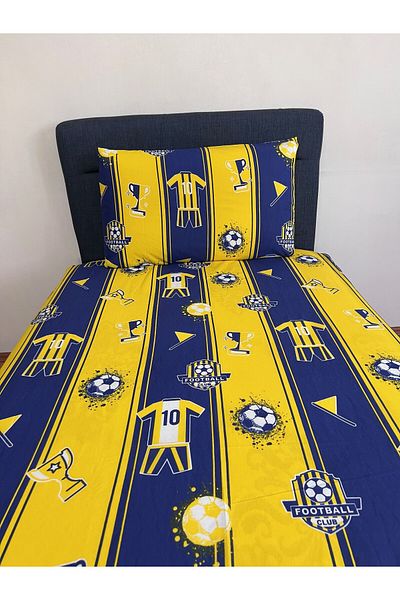 Touch Yellow Navy Blue Single Elastic Sheet and Fan Set