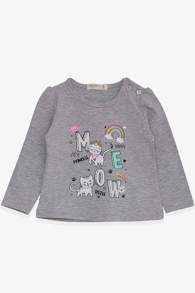 Breeze Baby Girl Long Sleeve T-Shirt Kitten Printed 9 Months-3 Years, Gray Melange