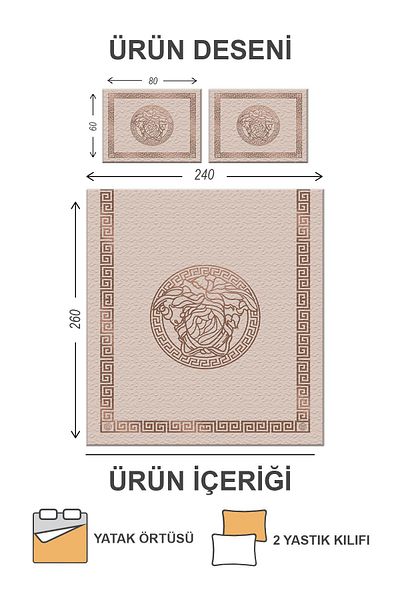 Doruklar Home Collection Modern Patterned Premium Quality Quilted Cotton Filled Velvet Bedspread Set