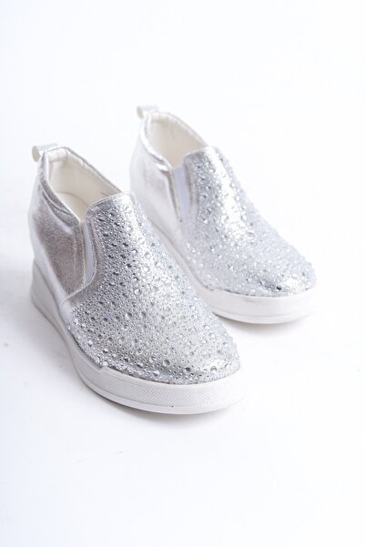 Afilli Γυναικεία Ασημί Λευκή Πέτρα Κρυφή Πλατφόρμα Υψηλής Εσωτερικής Επένδυσης Τακούνι Casual Sneaker Αθλητικά παπούτσια για περπάτημα