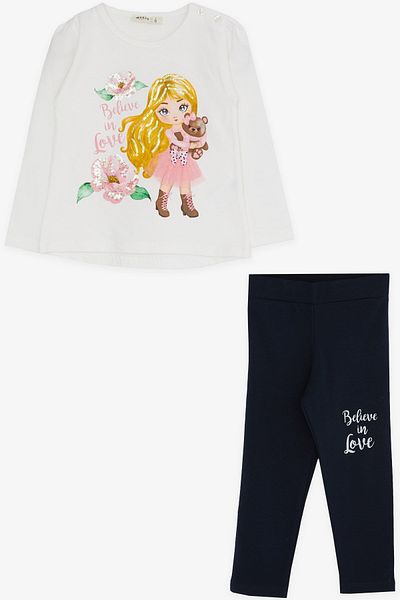 Breeze Girl's Tights Set with Printed Sequins, 1.5-5 Years, White