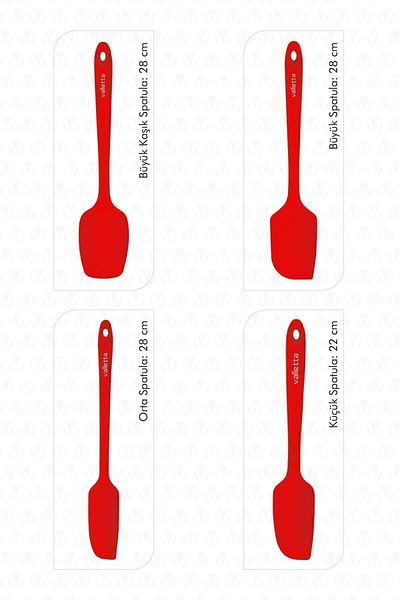 valletta Osteris Heat Resistant Fireproof Non-Stick Silicone Spatula Set 4 Pieces Red