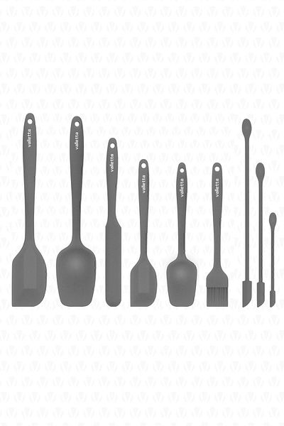 valletta Drongo Jar Silicone Spatula Set with Stripper 9 Pieces Gray