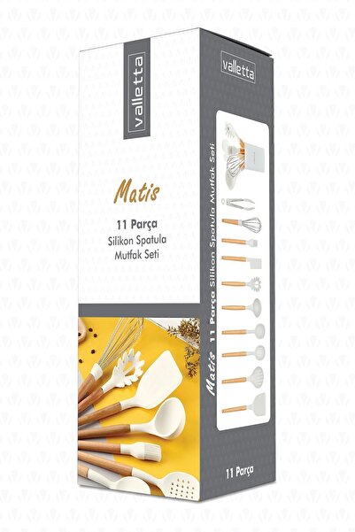valletta Matis Heat Resistant Silicone Fireproof Non-Stick 11-Piece Serving Set with Stand White