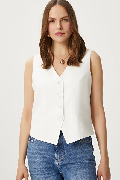 Ritnice Γυναικείο υφαντό γιλέκο εκρού με επένδυση