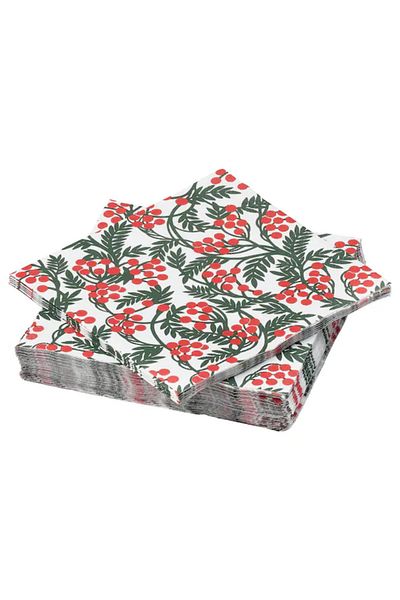 IKEA Fruit Patterned White Paper Napkin - 13X13 Cm, 30 Pieces